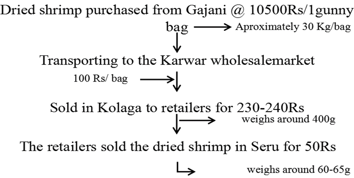 Weights, measurements and prices in the dried shrimp supply chain at Tadadi.